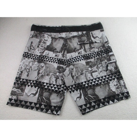 DaHui Shorts Mens 38 Black Gray Photo Print Boardshorts Surf Swim Drawstring - Picture 9 of 10